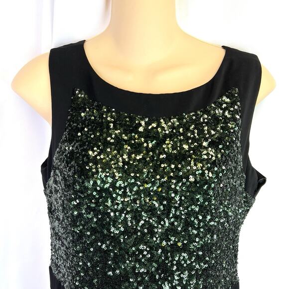Badgley Mischka Green Sequin black Gown Size 6 V back Designer Formal - Picture 9 of 16